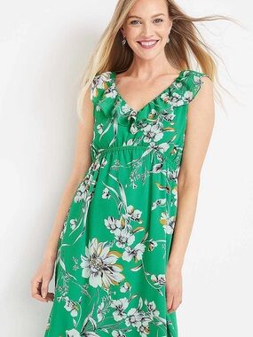 Maurices Ruffle V-Neck Floral Midi Dress — Size Small (NWT)
